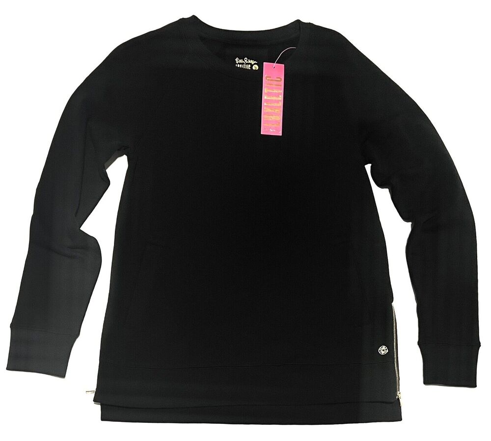 Lilly Pulitzer S Luxletic Beach Comber Pullover Sweatshirt Zipper Tunic Top Blck